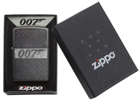 Зажигалка Zippo James Bond с покрытием Black Ice, латунь/сталь, чёрная, глянцевая, 36x12x56 мм