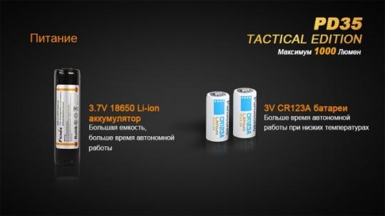 Фонарь светодиодный Fenix PD35 Cree X5-L Tactical Edition, 960 лм, аккумулятор