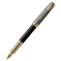 **Parker Sonnet Premium - Black Silver GT, перьевая ручка, F  (СЕРЕБРО 925 пробы)