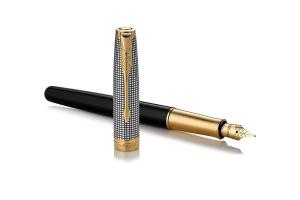 **Parker Sonnet Premium - Black Silver GT, перьевая ручка, F  (СЕРЕБРО 925 пробы)