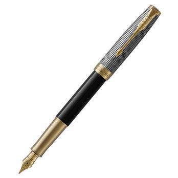 **Parker Sonnet Premium - Black Silver GT, перьевая ручка, F  (СЕРЕБРО 925 пробы)