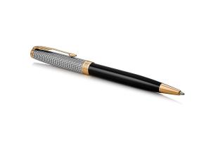 **Parker Sonnet Premium - Black Silver GT, шариковая ручка, M, BL  (СЕРЕБРО 925 пробы)