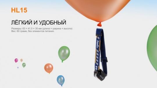 Фонарь светодиодный налобный Fenix HL15 синий, 200 лм, 2-ААА